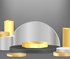 Scene with geometric forms abstract vector rendering 3d  box cube podiums display for cosmetic fashion product