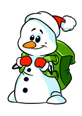 New year character snowman backpack tourist illustration cartoon