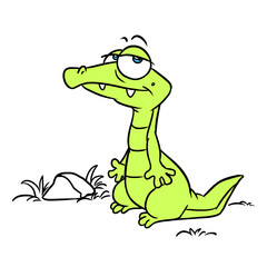 Sad little green crocodile illustration cartoon