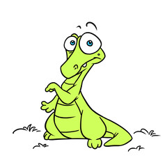 Sad little green crocodile surprise illustration cartoon