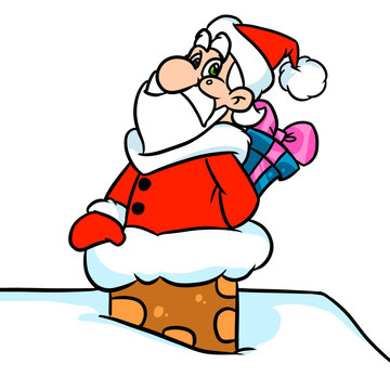 Santa Claus chimney roof house character new year illustration cartoon