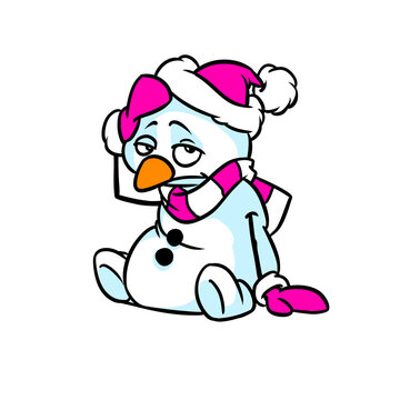 Sad snowman sitting sadness new year illustration cartoon
