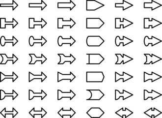 シンプル矢印アイコンセット_黒線塗り無し