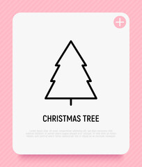 Christmas tree. Christmas and New Year  decoration. Minimalistic simple thin line icon. Vector illustration for greeting card