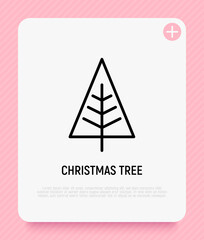 Christmas tree. Christmas and New Year  decoration. Minimalistic simple thin line icon. Vector illustration for greeting card