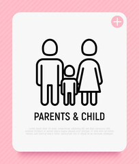 Silhouette of family: man, woman and child thin line icon. Modern vector illustration.
