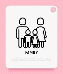 Silhouette of family. Man, woman and two children: boy and girl thin line icon. Modern vector illustration.