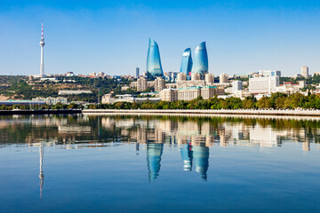 Baku city skyline in Azerbaijan - obrazy, fototapety, plakaty