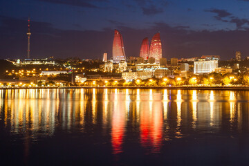 Fototapeta na wymiar Baku skyline at night, Azerbaijan