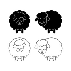 Set of sheep vector illustration in line and flat style isolated on white