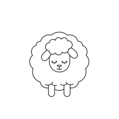 Cartoon sheep illustration in line style isolated on white
