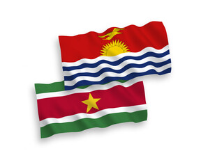 Flags of Republic of Kiribati and Republic of Suriname on a white background