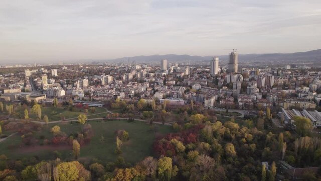 Urban view of parks, factories and living houses