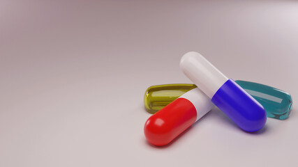3d medical illustration of pills in warm colors