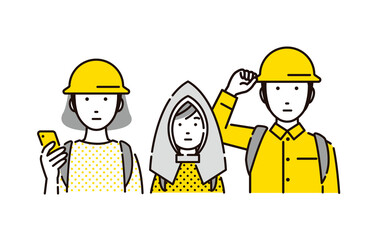 ヘルメットをかぶるファミリー