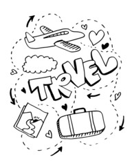 Set of hand drawn travel doodle. Vector illustration.Doodle art world travel collection design.