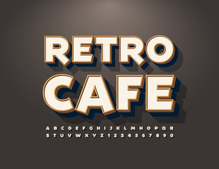 Vector creative Banner Retro Cafe. Stylish 3D Font. Vintage Alphabet Letters and Numbers set