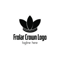 Leaf crown logo template element. Crown branding identity. Black and white floral logo.