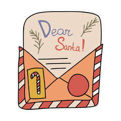 Cute letter to Santa Claus doodle style. Vector illustration on a white background