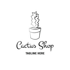 Cactus logo template. Aesthetic Cactus shop brand identity. Home care furniture logo. Plant shop concept. House plant branding company.