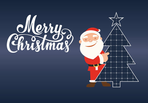 solar panel christmas card with christmas tree photovoltaic energy and santa claus