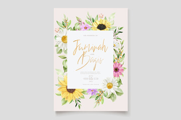 hand drawn sun flower and chrysanthemum invitation card set 