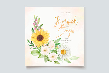 Fototapeta na wymiar hand drawn sun flower and chrysanthemum invitation card set 