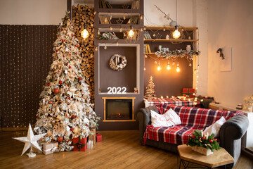 A beautiful living room decorated for Christmas