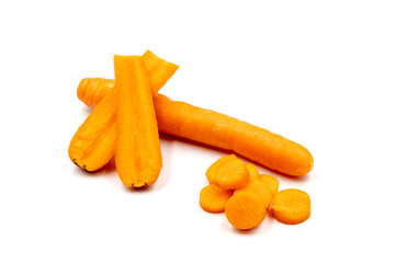 Organic carrots on a white background. Close-up sliced carrot