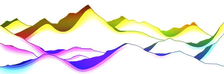 Abstract stylization of mountain ranges, multicolor vector banner