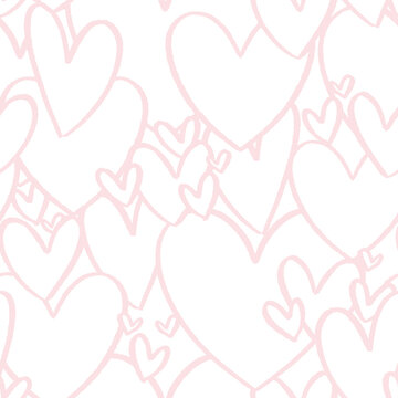 Pink hearts silhouette pattern repeat. Lovecore kitsch Valentines abstract surface design. Pop art vector illustration. Fun and cute seamless repeat surface design for girls, kids and kitsch home