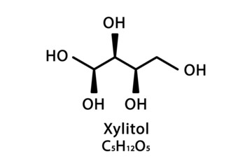 Xylitol molecular structure. Xylitol skeletal chemical formula. Chemical molecular formula vector illustration