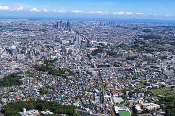 高津区から川崎方向を望む・津田山駅上空・2021撮影