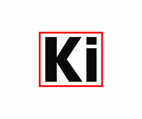 'KI' Company name initial letters monogram. KI letters in red box. KI brand logo.