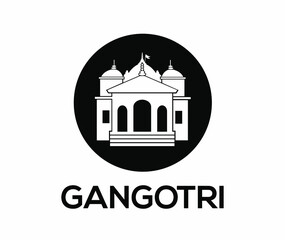 Gangotri written with temple. Gangotri (lord shiva) vector icon. its a holy place in india.