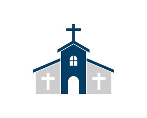 Modern religion church with christian symbol on the top and window