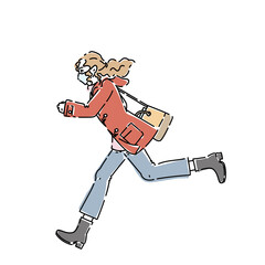 走る女性　全身横向き　マスク
