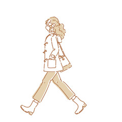 歩く女性　全身横向き　マスク
