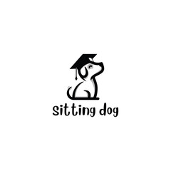 sitting dog logo wearing a toga hat