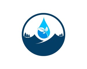 Circle shape with mountain and water leaf inside