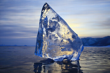piece of ice baikal on ice, nature winter season crystal water transparent outdoor