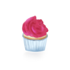 Pink cupcake, sweet pastry isolated on white background