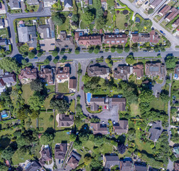 Aerial top down view of urban area urbanisation in local neighbourhood Drone bird eye view of...