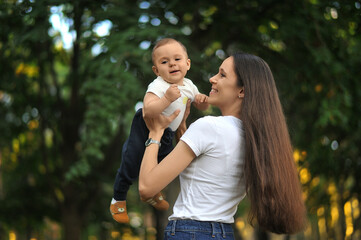 Mom and little son in the park