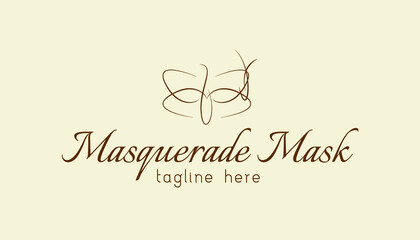 Masquerade mask logo inspiration. Aesthetic line art masquerade mask logo design for beauty care, skin care, spa, yoga, women fashion and beauty clinic treatment. Initial logo for feminine branding.