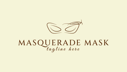 Masquerade mask logo inspiration. Aesthetic line art masquerade mask logo design for beauty care, skin care, spa, yoga, women fashion and beauty clinic treatment. Initial logo for feminine branding.