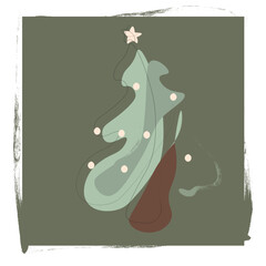 Minimalistic Christmas tree on a green background, postcard