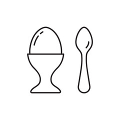 Egg holder linear icon. Outline simple vector of soft-boiled egg stand with spoon. Contour isolated pictogram on white background