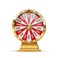 Casino fortune wheel. Golden shiny lucky number wheeling roulette. Gambling industry, entertainment, hobby concept. Vector design template of online poker room, website, mobile app
