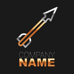 Line Medieval arrow icon isolated on black background. Medieval weapon. Colorful outline concept. Vector